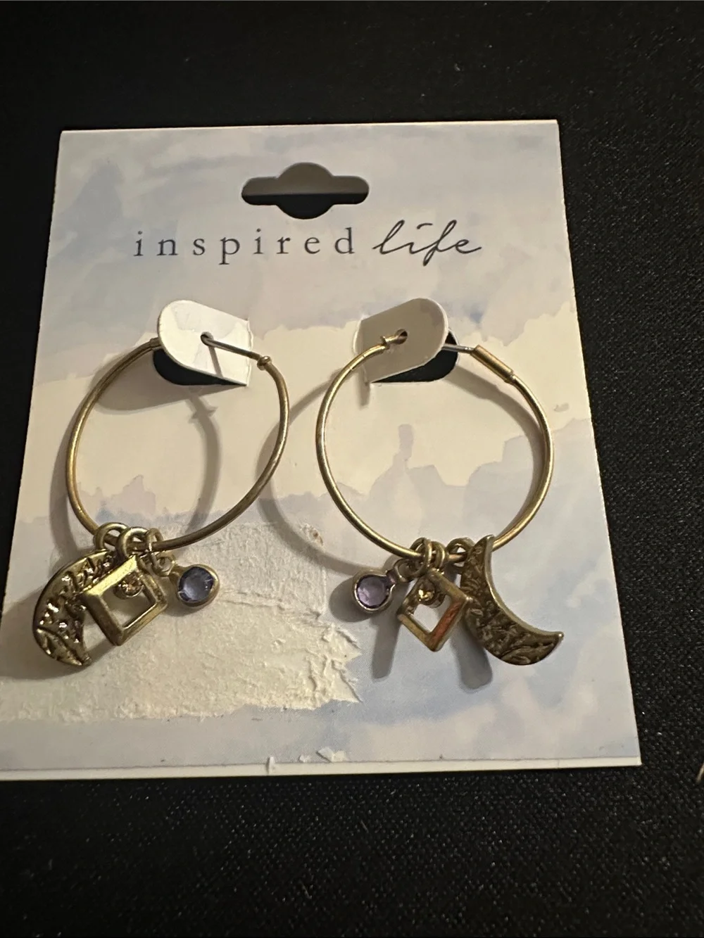 Inspired Life Gold Hoop Charm Earrings with Lilac Stones #61